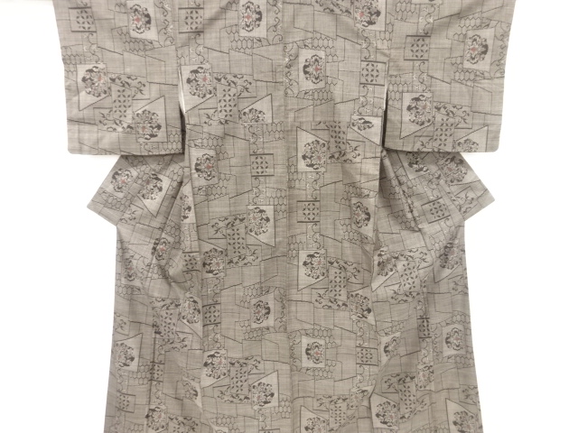 JAPANESE KIMONO / VINTAGE KIMONO / SILK / DORO OSHIMA TSUMUGI (5maruki) / FLOWER ARABESQUE & KIKKO